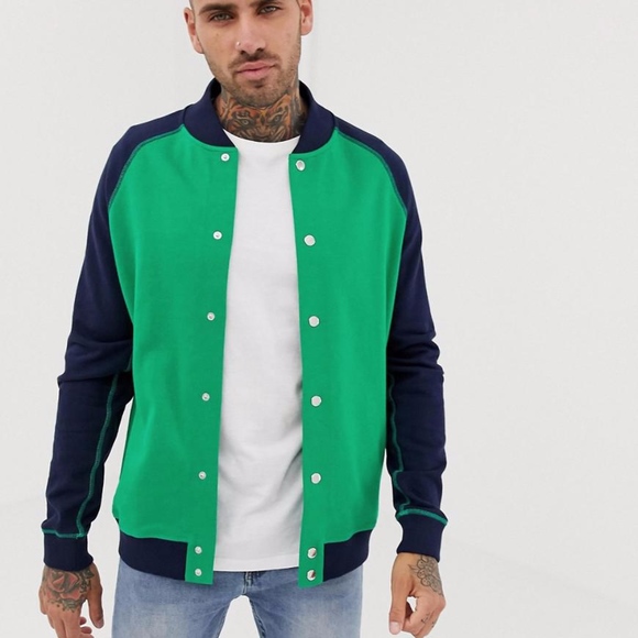 ASOS Other - ASOS Jersey Varsity Bomber Jacket Sz M Green Blue